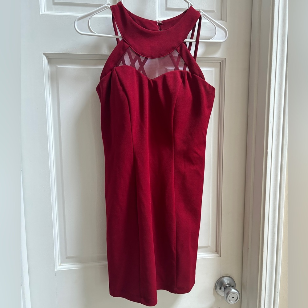Red Dress Medium Length Tight Fitting